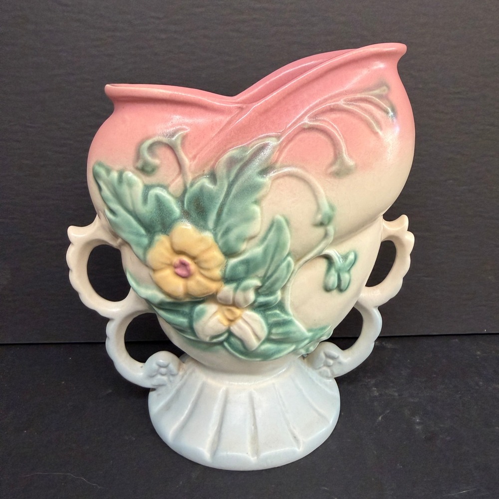 Vintage Hull Art Pottery Wildflower Vase W-5-6.5 Pink Blue Matte Cornucopia 6.75